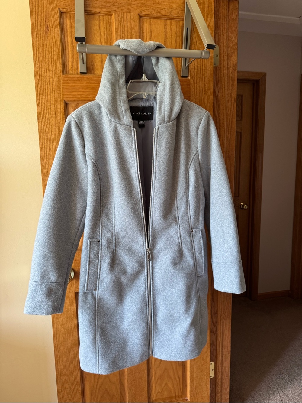 Vince Camuto Light Blue Hooded Wool-Blend Trench Coat